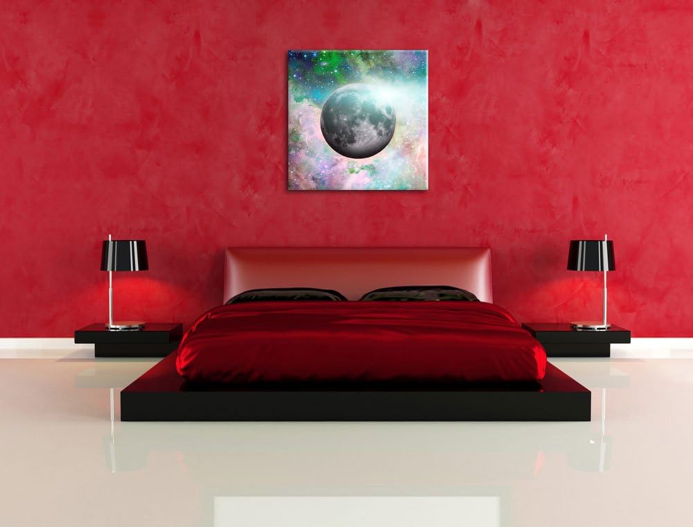 unser Mond im Sternenstaub, Format: 70x70 auf Leinwand, XXL riesige Bilder fertig gerahmt mit Keilra