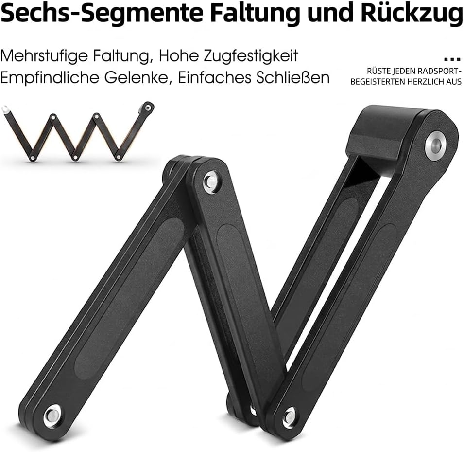 Faltschloss Fahrradschloss – 87cm Gehärteter Stahl – Inkl. Halterung &amp; 2 Schlüsseln – Kompakt, Leich