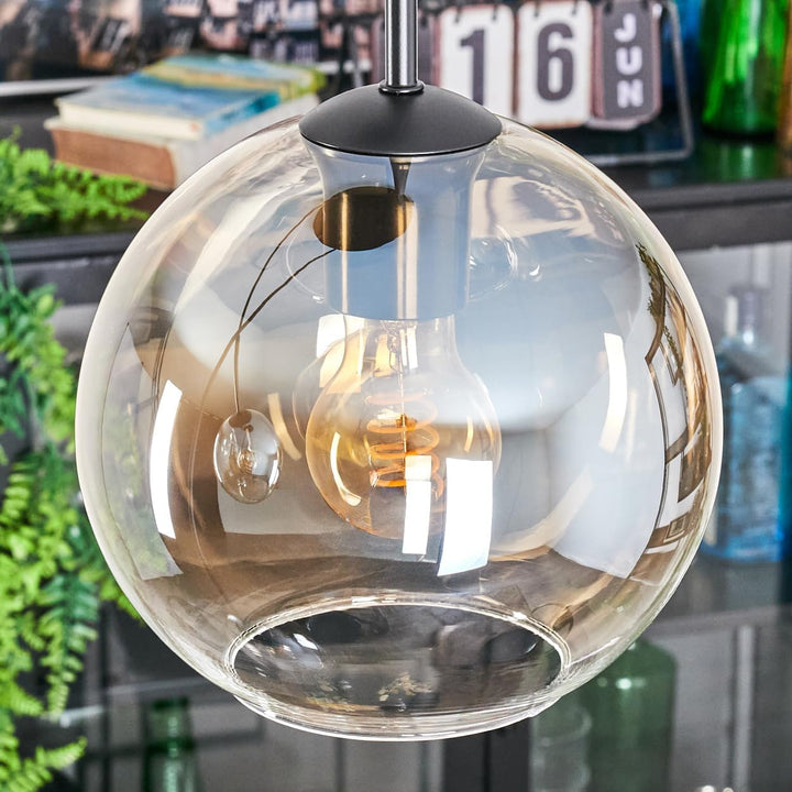 HOFSTEIN Hängeleuchte Koyoto, 3-flammige Hängelampe aus Metall/Glas in Schwarz/Bernstein/Klar, moder