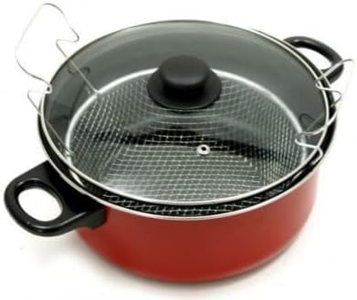 FRYER TOPF FISCH POMMES FRITES HUHN KRAPFEN SIEB FRITEUSE + KORB, Frittiertopf aus mit Glasdeckel In