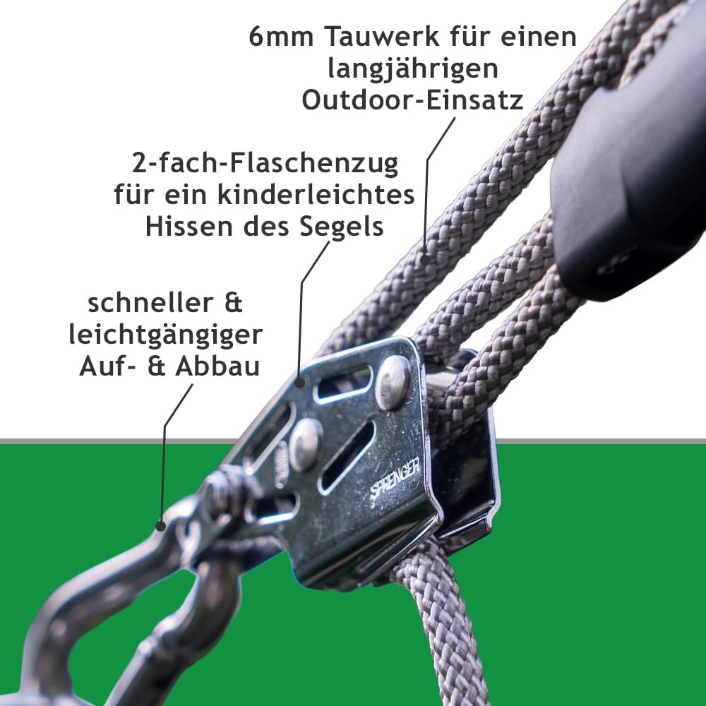 Pina DESIGN seit 1979 - Sonnensegel Seilzug Set - mastseitig, für Sonnensegel Masten/Profi Spannsyst
