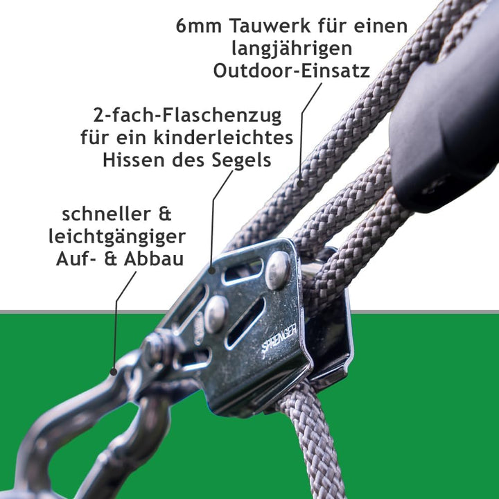 Pina DESIGN seit 1979 - Sonnensegel Seilzug Set - mastseitig, für Sonnensegel Masten/Profi Spannsyst