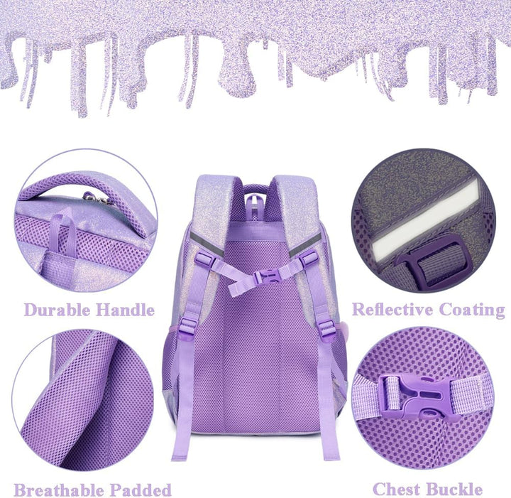 Kimwadalh Schultaschen Kinder Mädchen Rucksack Glitzer Kinerrucksack Schultaschen Set Bunte Schulruc