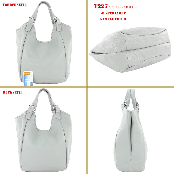 modamoda de - T227 - Ital. Shopper Schultertasche Large aus Leder Altrosa, Altrosa