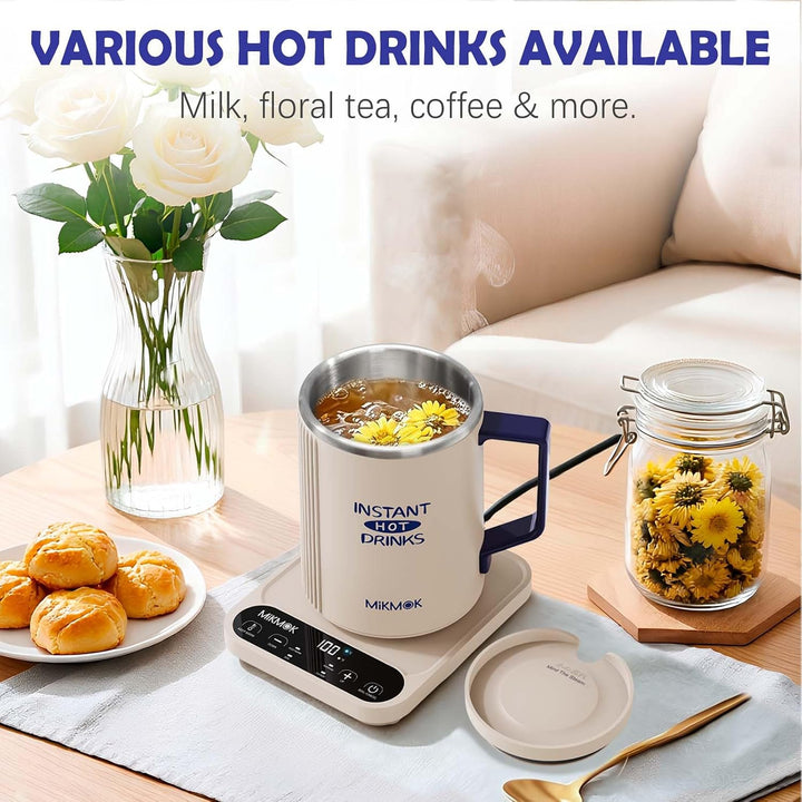 MIKMOK Elektrischer Tassen-Wasserkocher 400ml 300W Edelstahl 304 | Regelbare 40–100°C LED-Temp, Disp