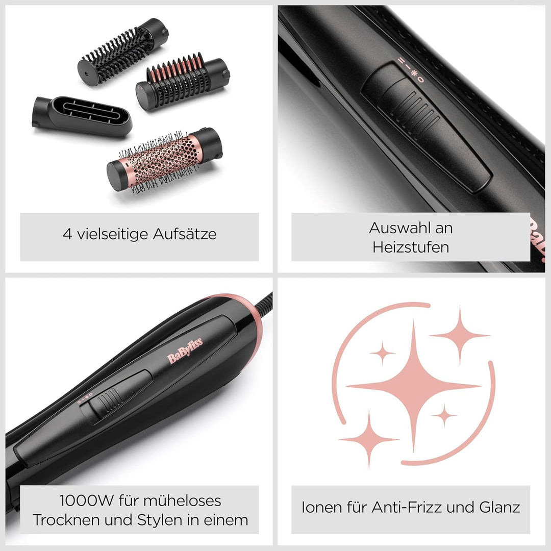 BaByliss Perfect Finish, Warmluftbürste, mit mehreren Aufsätzen, 2 Temperaturstufen und Kühlluftfunk