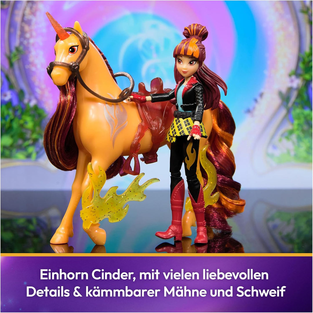 Unicorn Academy Set - Valentina und Einhorn Cinder mit echter Mähne und Schweif sowie Bürste, ca. 12