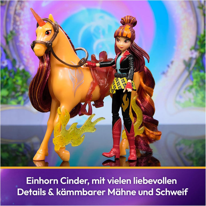 Unicorn Academy Set - Valentina und Einhorn Cinder mit echter Mähne und Schweif sowie Bürste, ca. 12