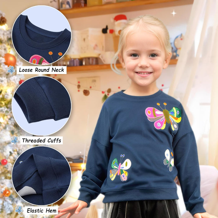 Sweatshirt für Mädchen Kinder Strickpullover mit Glitzer Pailletten Stickerei Langarmshirt Baumwolle