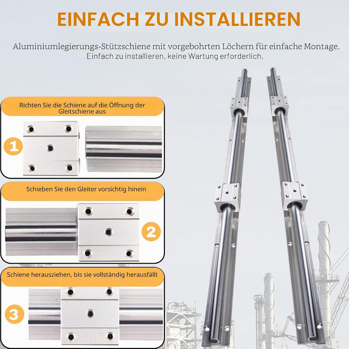 CNCYEAH 2 stücke Linear Schiene SBR16-500mm 16 MM Linearlager Schiene Gleitführung Welle + 4 Stücke