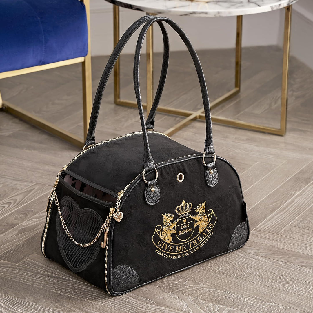 Juicy Couture Give Me Treats Transporttasche für Haustiere, stylische Schwarze Reisetasche für klein