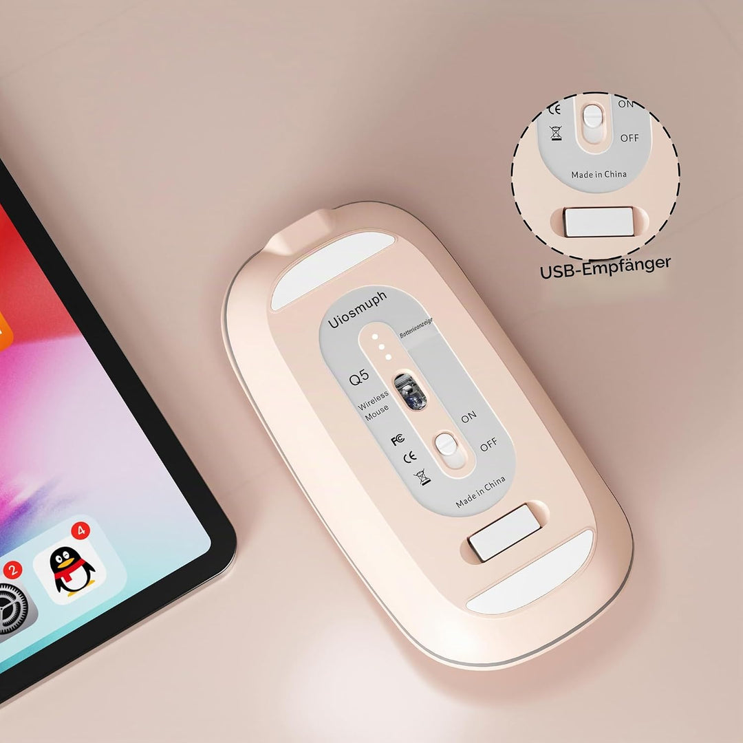 Uiosmuph Q5 Kabellos Maus, Wiederaufladbar Funkmaus 2.4G Leise Funkmaus Ultra Dünn Wireless Computer