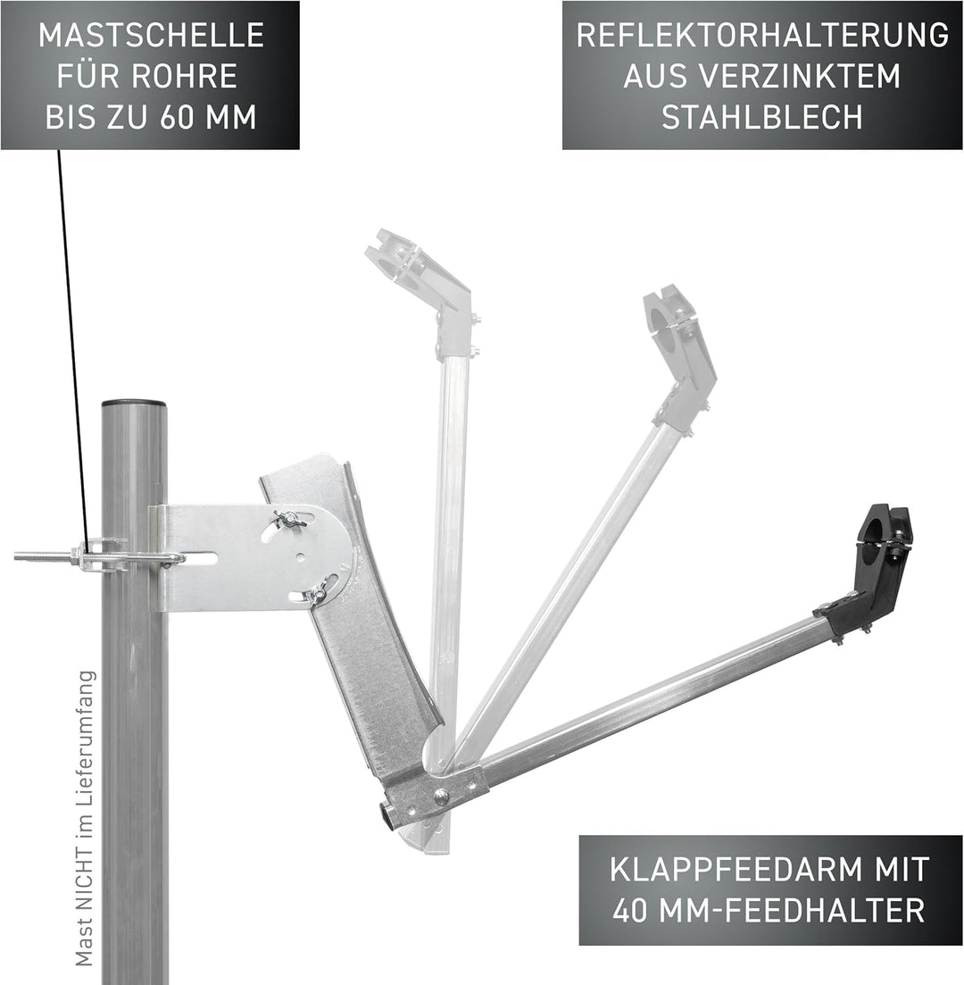 GALLUN Offset-Parabolantenne ALU 60 cm rot – SAT Spiegel mit 35,15 dB Gewinn, Reflektorhalterung aus