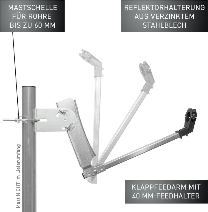 GALLUN Offset-Parabolantenne ALU 60 cm anthrazit – SAT Spiegel mit 35,15 dB Gewinn, Reflektorhalteru