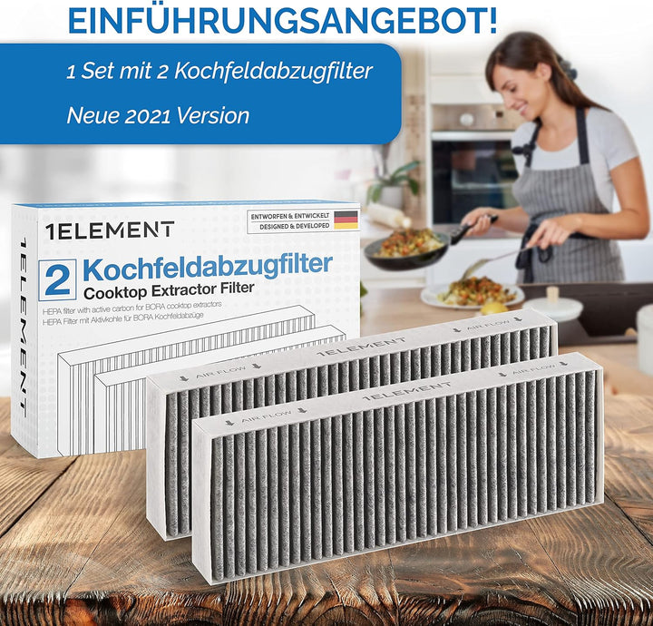 2 Filter für BORA Basic & GP4 [BHU, BIU, BFIU] Umluft Kochfeldabzug – Ersetzt BAKFS – Aktivkohlefilt