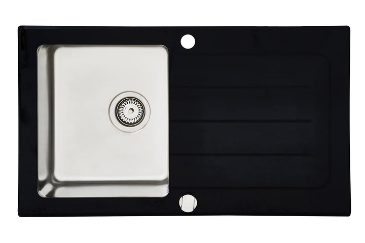 Respekta NewYork Glasspüle in Schwarz / 1 Becken Einbauspüle in 86 x 50 cm/Spülbecken geeignet für U