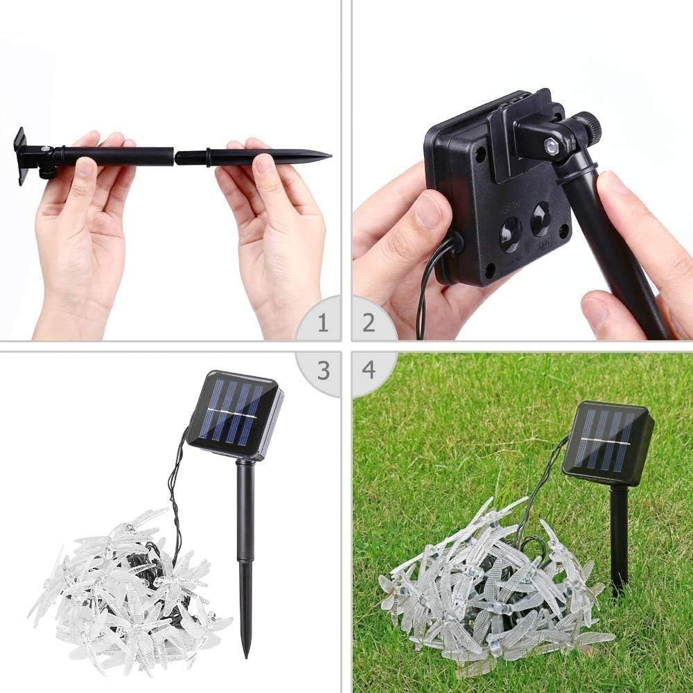KEEDA 20 LED Solar Libellen Lichterkette - Wasserdicht, 8 Modi - Aussen 16ft Solarleuchten für Garte