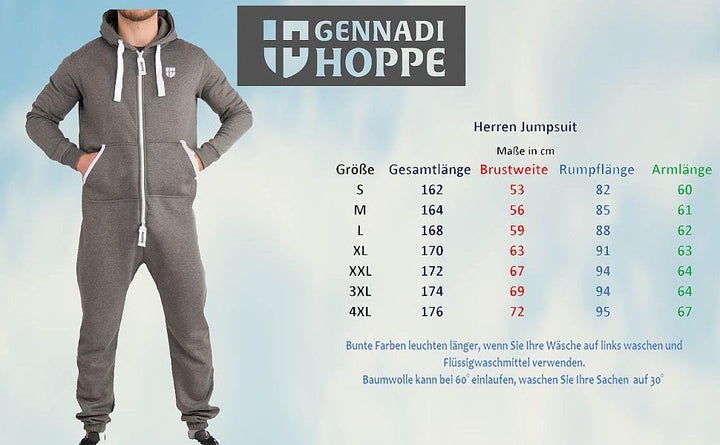 Gennadi Hoppe Herren Jumpsuit Onesie Jogger Einteiler Overall Slim Fit M Braun (Brown), M Braun (Bro
