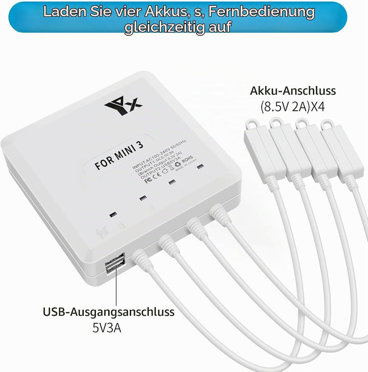 LYONGTECH Akku Ladegerät für DJI Mini 4/3 Pro,Mini 3 Drohne,6 in 1 Parallel Battery Charger Hub,Char