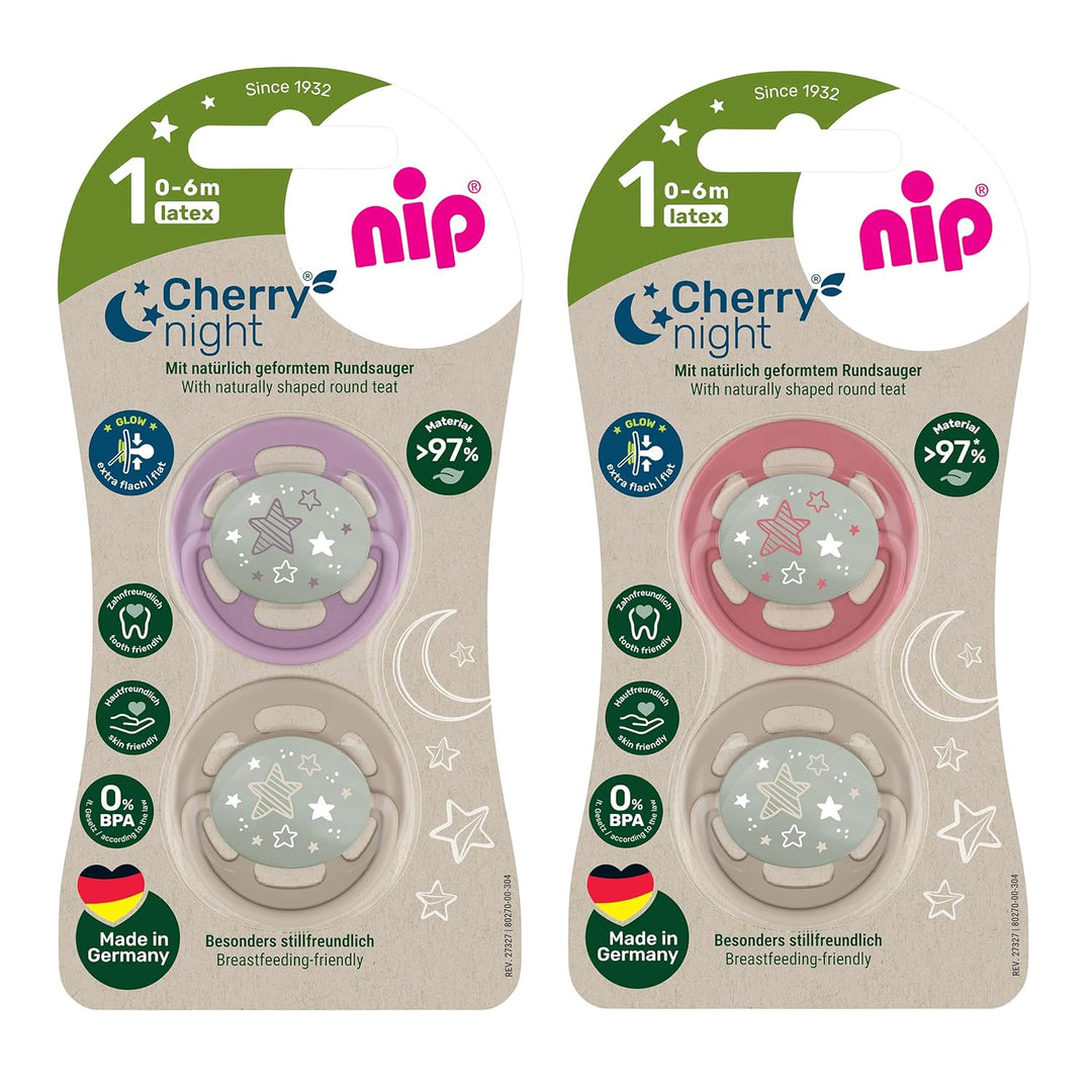 nip - Cherry Green Night | 0-6 Monate | 4er Pack | Kirschform | Stillfreundlicher, kiefergerechter B