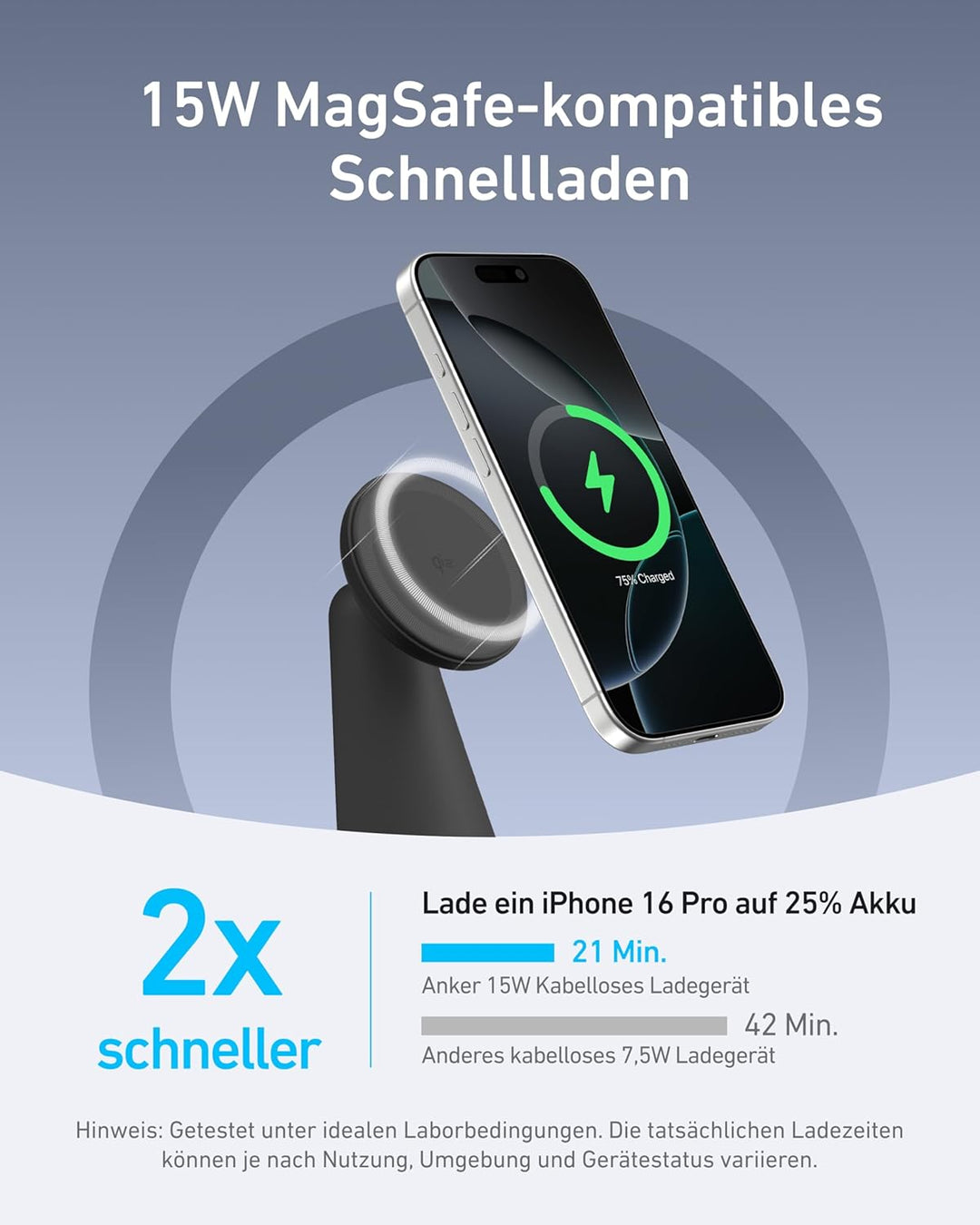 Anker MagGo MagSafe kompatibles 2-in-1 Ladegerät, Qi2 Zertifiziert 15W Schnellladegerät Ständer, Ein