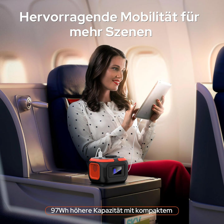 SinKeu Tragbares Powerstation 97Wh, 26400mAh Powerbank mit 120W 230V AC Steckdose, 12V DC, USB Ports