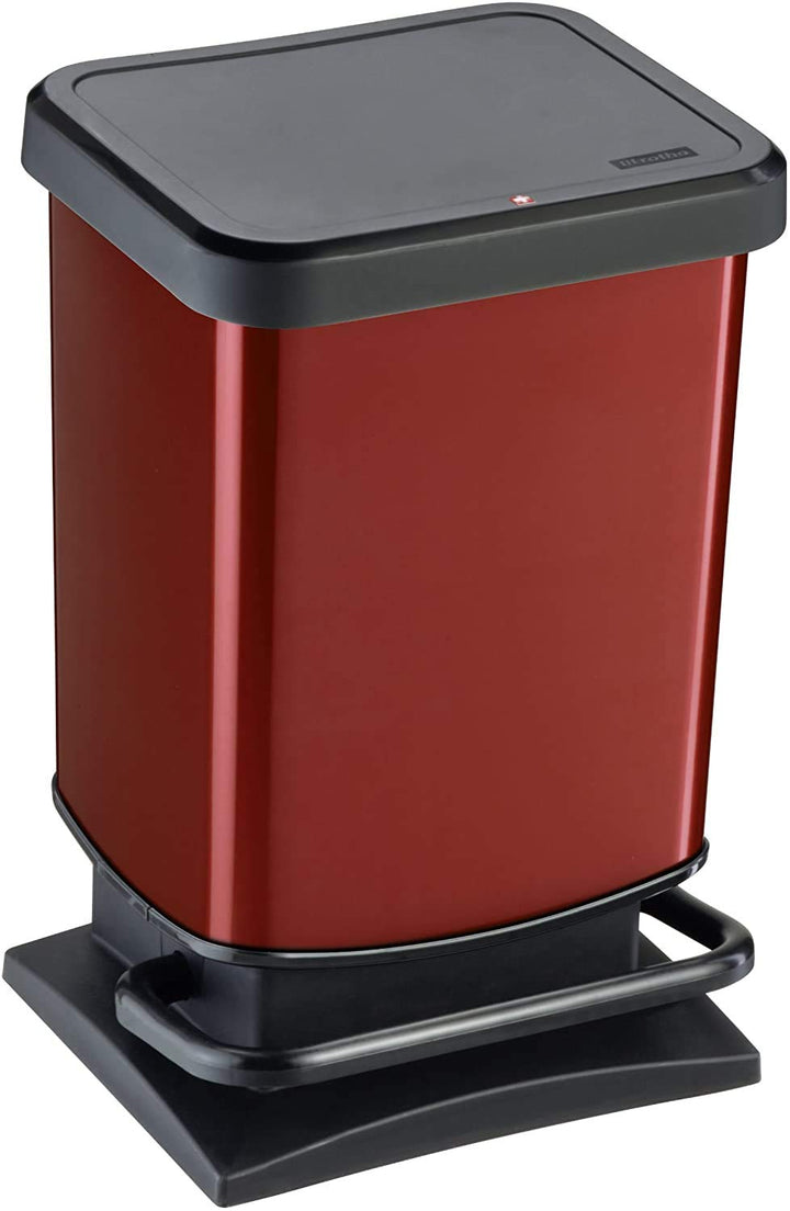 Rotho Paso Mülleimer 20l mit Deckel, Kunststoff (PP recycelt) BPA-frei, rot, 20l (29.3 x 26.6 x 45.7