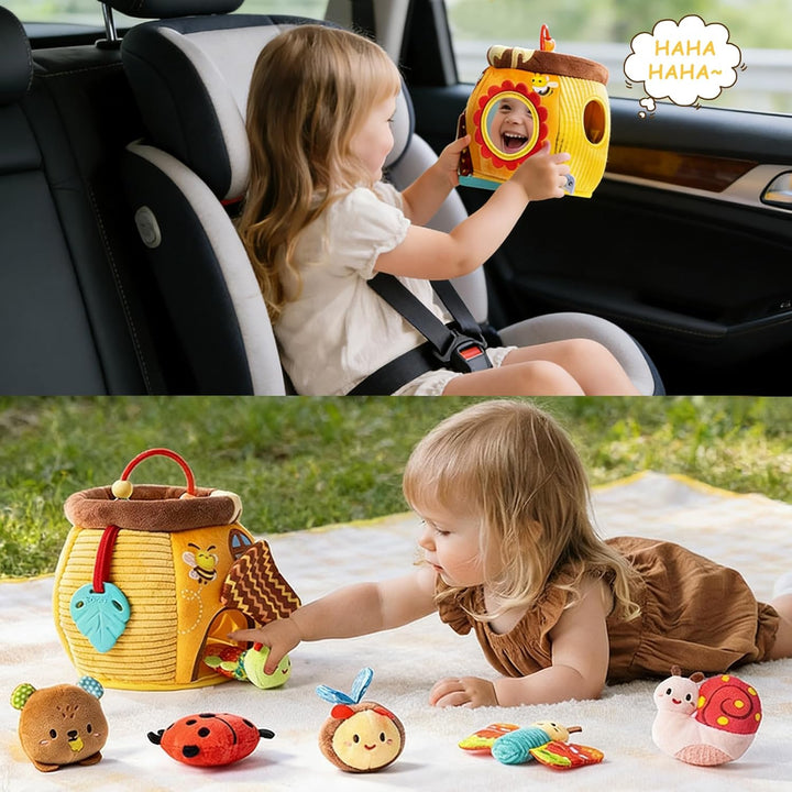 Baby Spielzeug 6-12 Monate, Bienenhaus mit 6 Insekten Montessori Sensorik Plüsch Spielzeug, Mit Spie