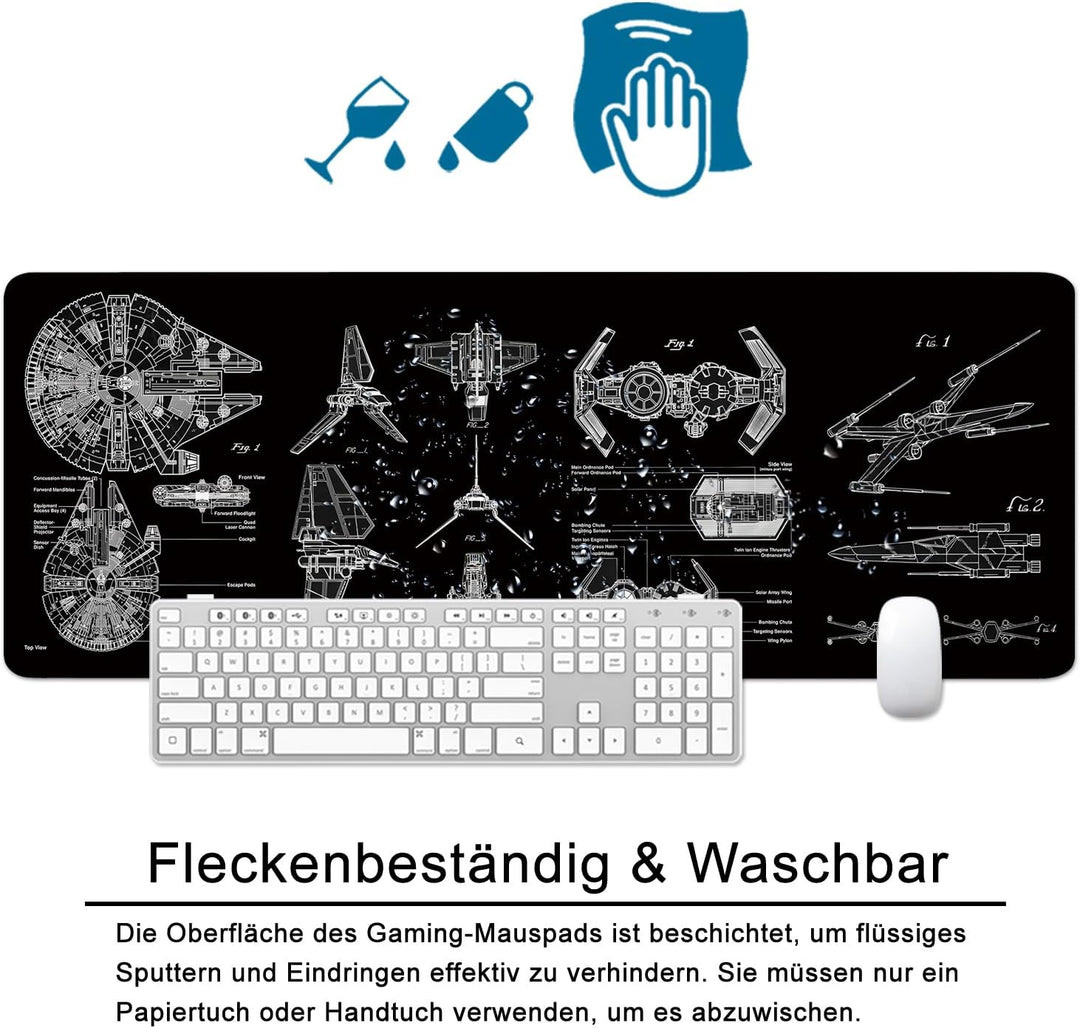 Schwarz Gaming Mousepad (Englischer) Schreibtischunterlage 800x300mm XL Mousepad Design Grosses Maus