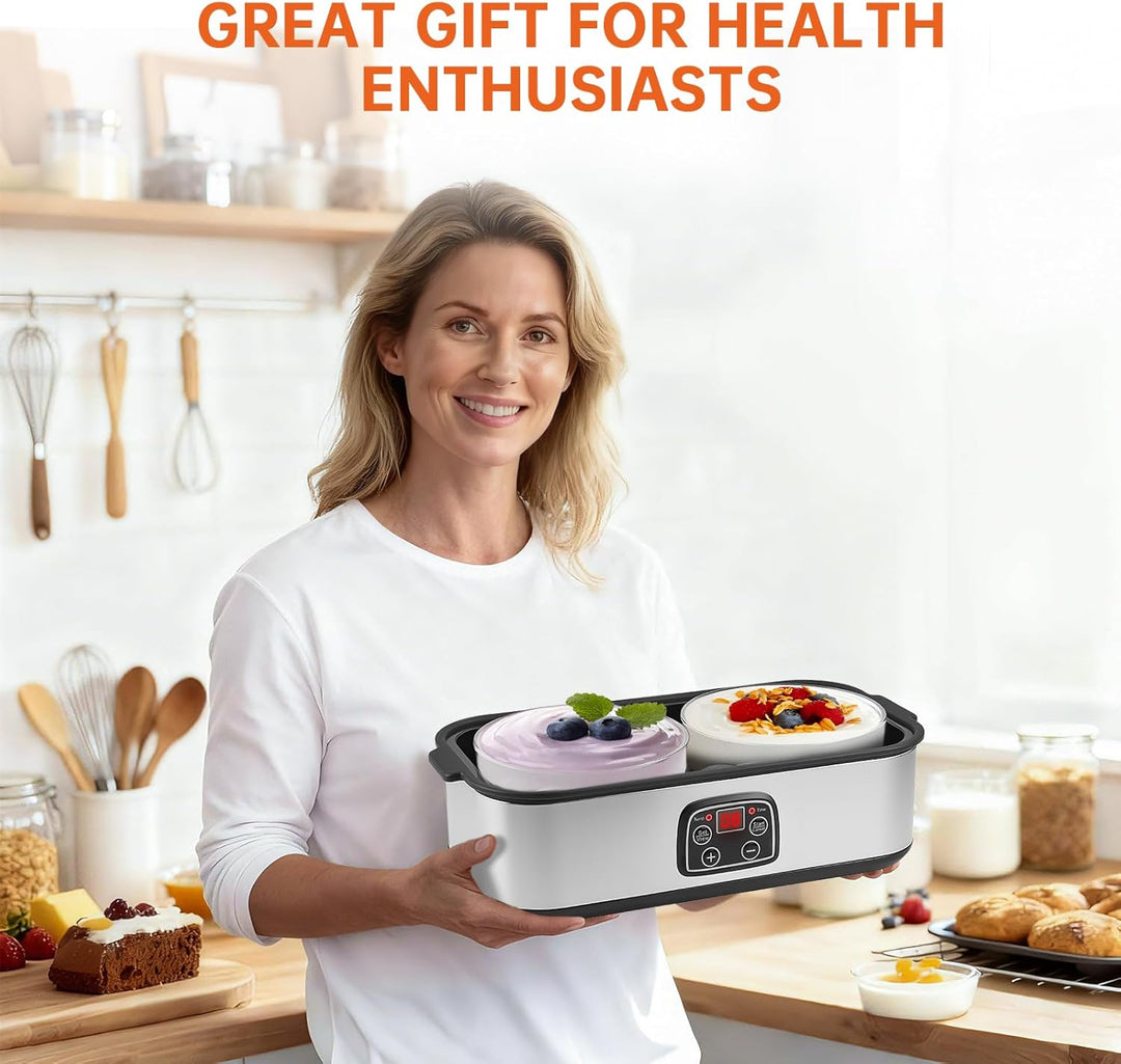 2L Joghurtbereiter Elektrischer Joghurt, Marmelade Eis & Pudding Maker mit 2 Glasbechern LED Timer P