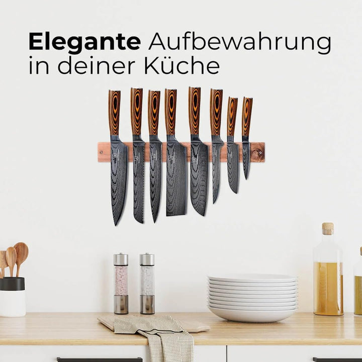 KÜCHENKOMPANE – Edelstahl Messerset Akarui mit magnetischer Messerleiste als Messerblock | 8-teilig