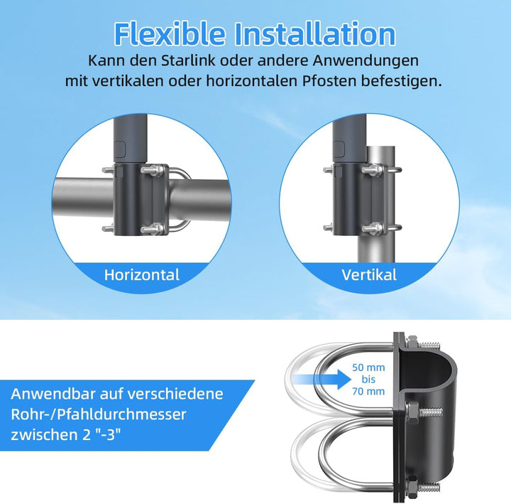 Starlink V2 Rohradapter, universelle U-Bügelklemme für Antennenhalterung, verstellbare Aluminium-Mas