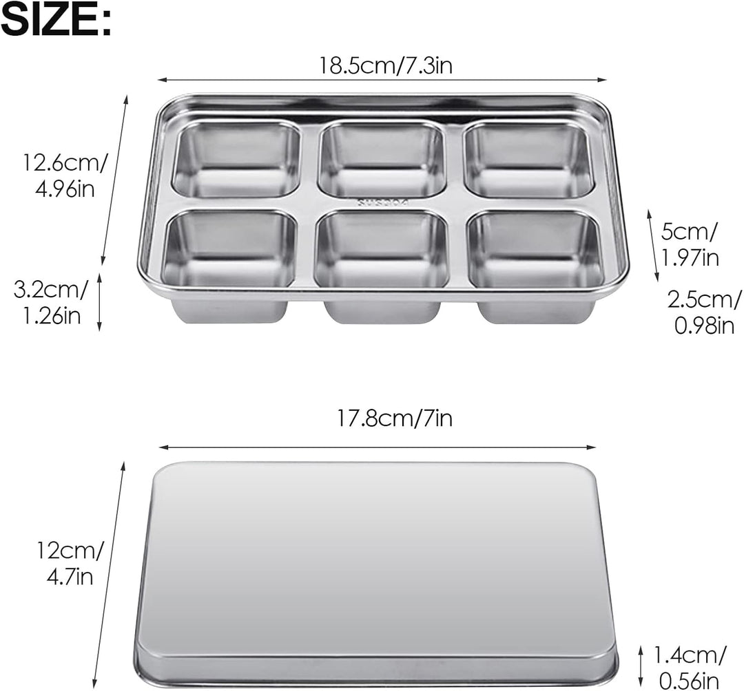 2PCS Eiswürfelform, Eiswürfelbehälter mit Deckel, 6-Fach Gross Edelstahl Eiswürfel Form Ice Cube Tra