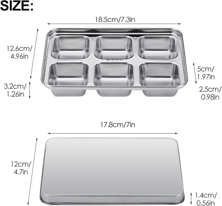 2PCS Eiswürfelform, Eiswürfelbehälter mit Deckel, 6-Fach Gross Edelstahl Eiswürfel Form Ice Cube Tra