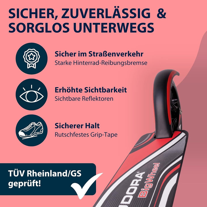 HUDORA BigWheel 205 Scooter - Stabiler Aluminium-Roller - Höhenjustierbarer &amp; zusammenklappbarer Cit