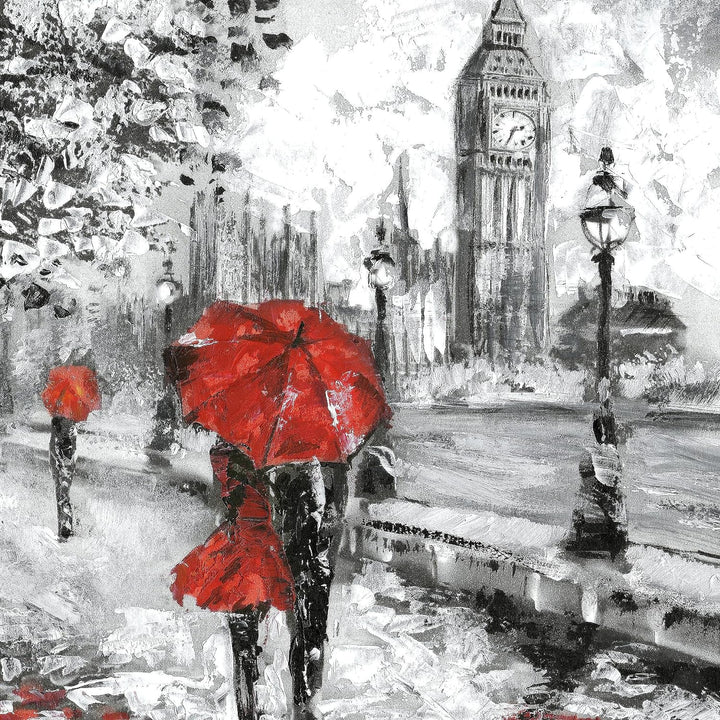 Runa Art Wandbilder London Bild XXL Wohnzimmer Schlafzimmer Rot Grau Gemalt 120 x 80 cm 3 Teilig 024