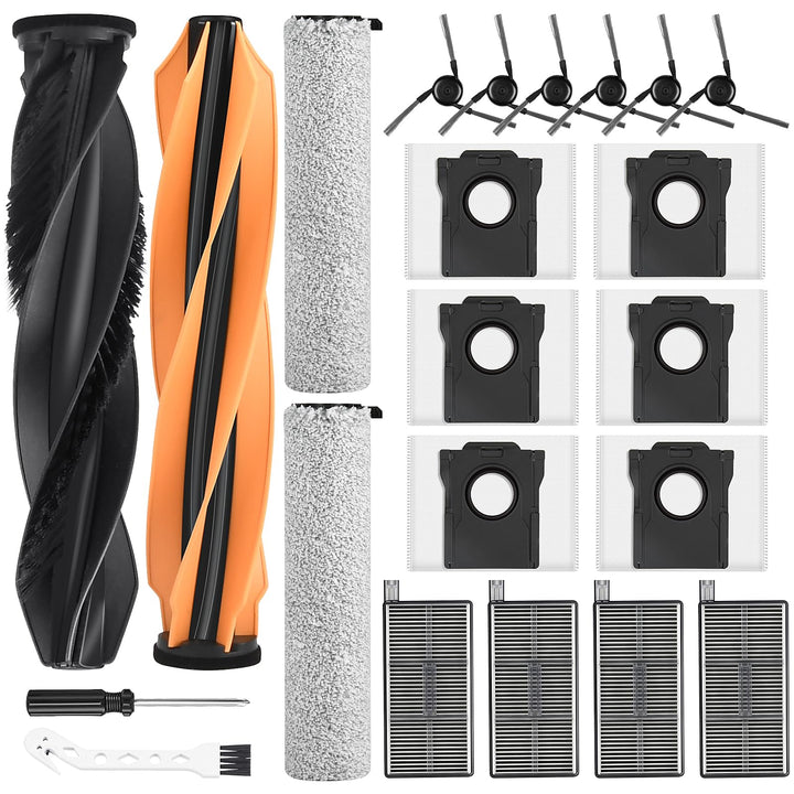 22 Stück Zubehör Set für Dreame Aqua10 Ultra Roller Complete Saugroboter, 2 Hauptbürste, 6 Staubbeut