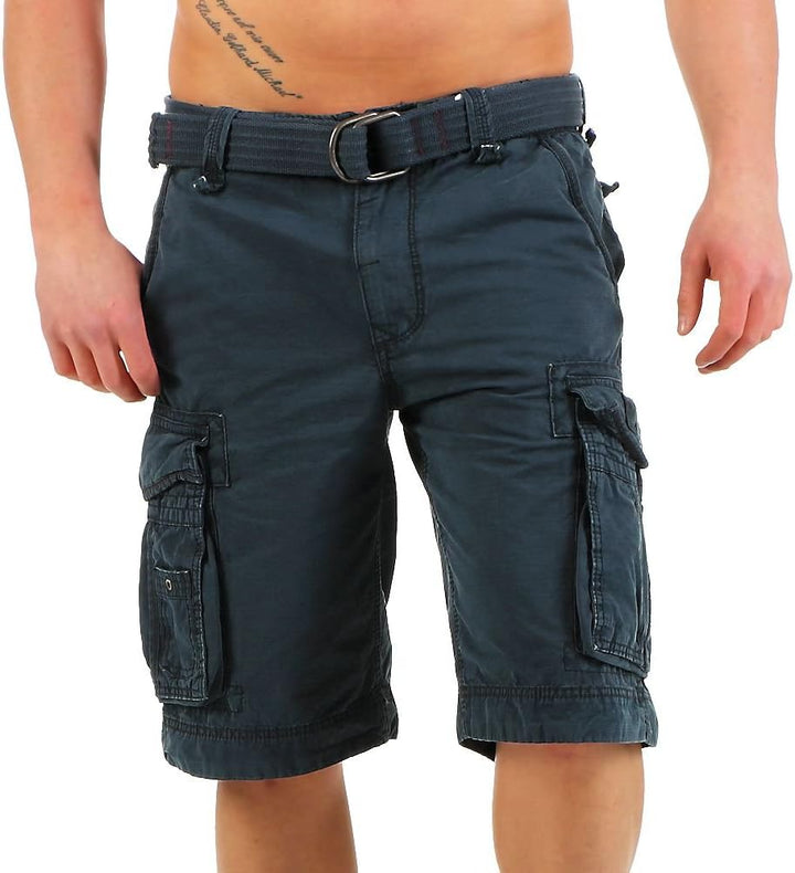 JET LAG Herren Baumwoll Cargo Shorts Take Off 8 Knielang Canvas-Gürtel 31 Navy, 31 Navy
