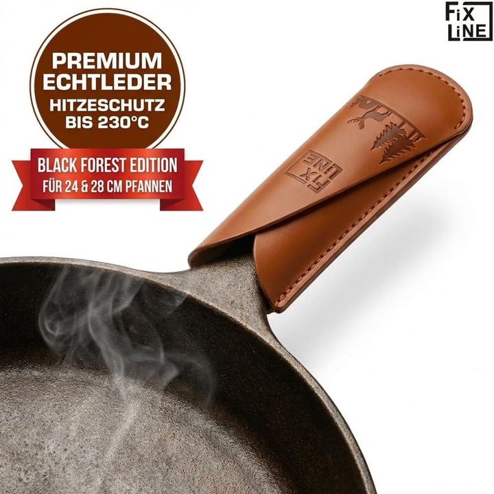 FIXLINE® Ledergriffschutz BLACK FOREST Edition für Gusseisen Pfannen 28 &24cm - Idealer Schutz für u