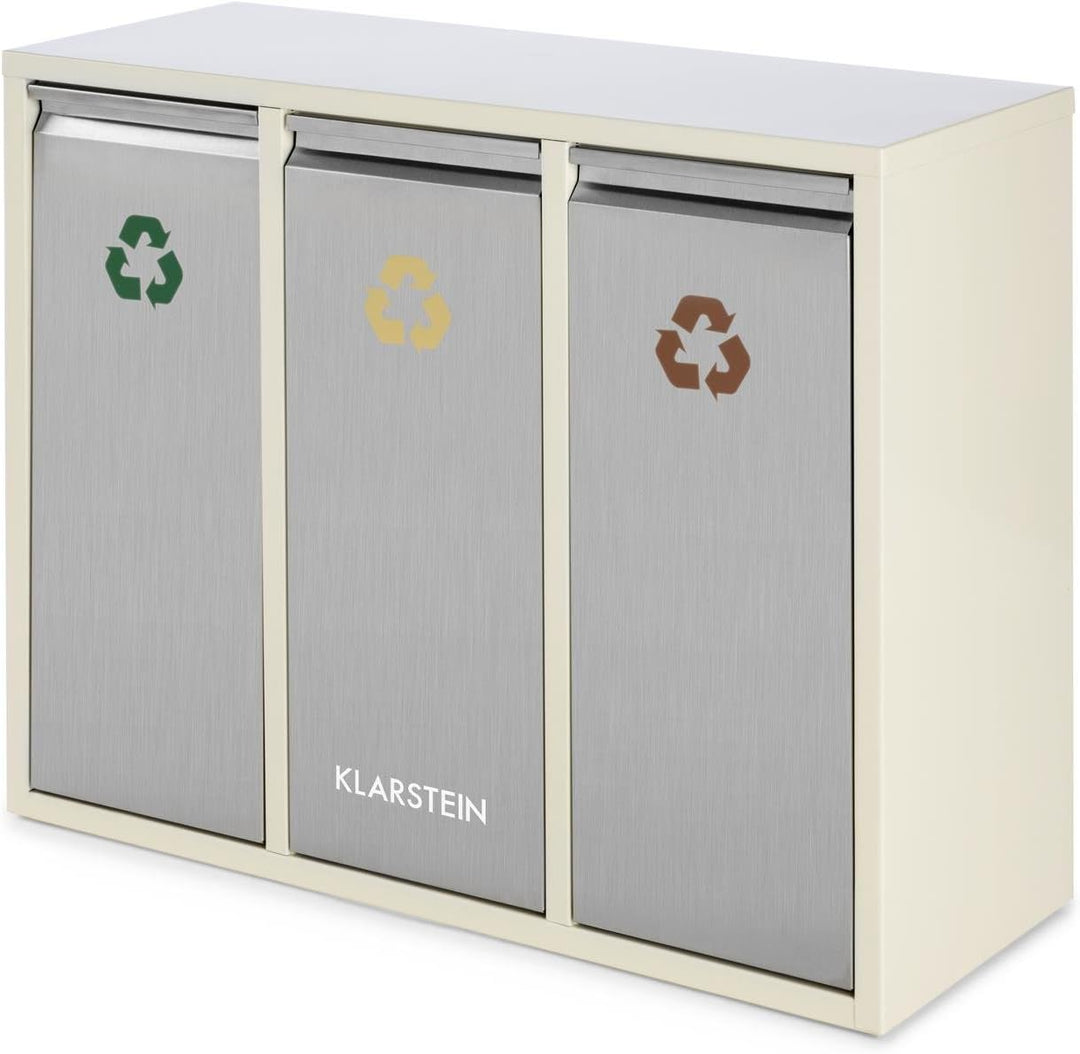 Klarstein Ordnungshüter 3 - Mülltrennsystem, Mülleimer, Mülltrenner, 45 Liter (3 x 15 L), Frontklapp