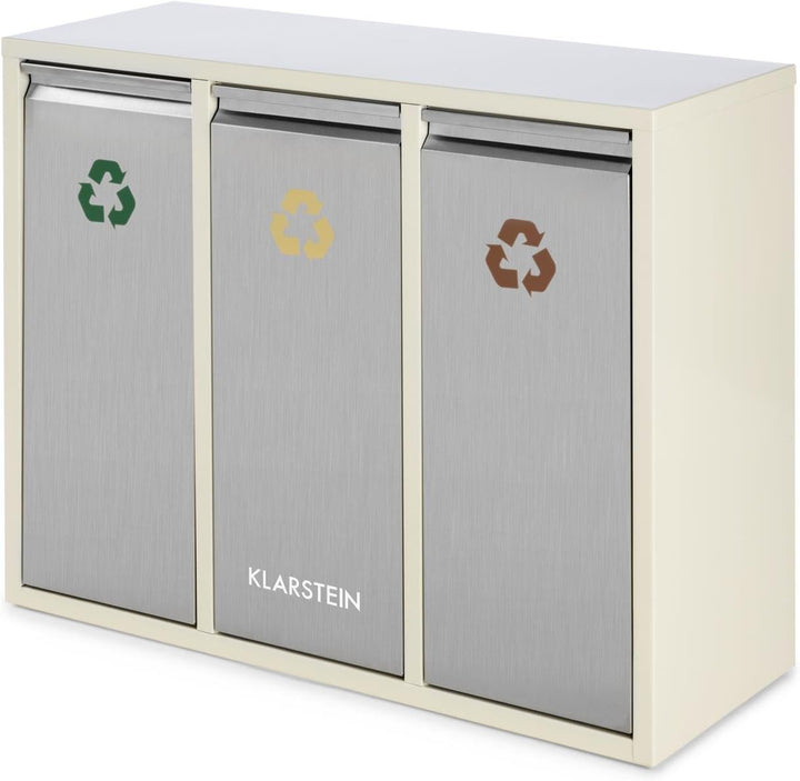 Klarstein Ordnungshüter 3 - Mülltrennsystem, Mülleimer, Mülltrenner, 45 Liter (3 x 15 L), Frontklapp