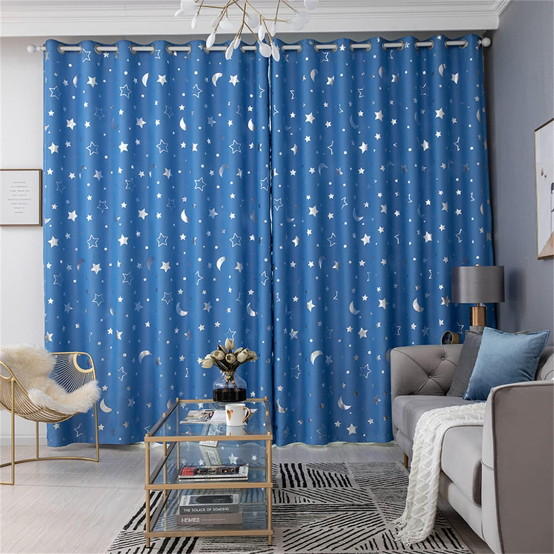 Freyamy Vorhang Blickdicht Hellblau Mond Sternenvorhänge 2 Stück,200x100cm (HxB) Niedliche Vorhänge