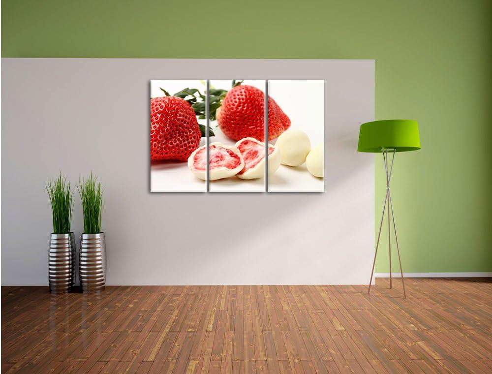 Pixxprint Erdbeeren mit Schokolade umhüllt als Leinwandbild/Grösse: 3 Teilig (120x80 cm) cm/Wandbild