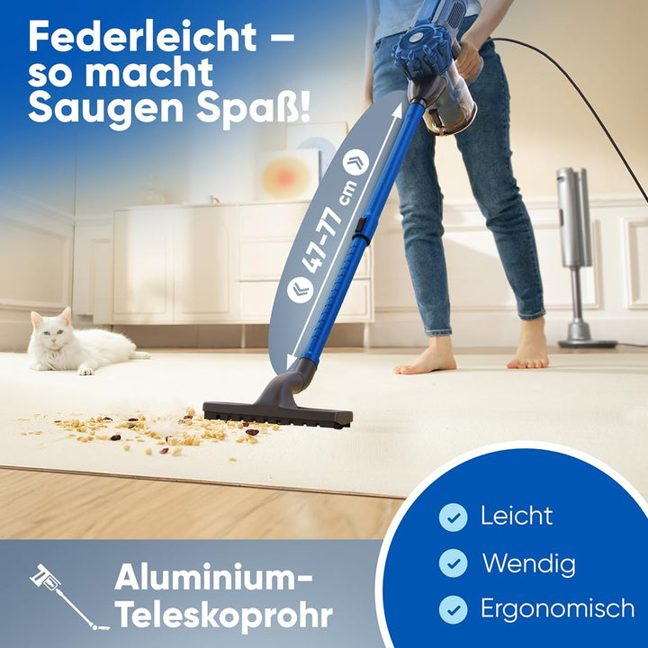 Proficare, 2in1 Staubsauger PC-BS3133-Blue, Handstaubsauger und kabelgebundener Besen, 600 W, HEPA-F