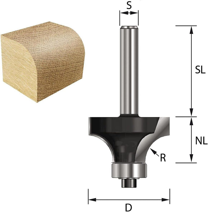 ENT 14366 Abrundfräser HW, Schaft (S) 12 mm, Durchmesser (D) 22,7 mm, NL 9,5 mm, R 5 mm, SL 40 mm, m