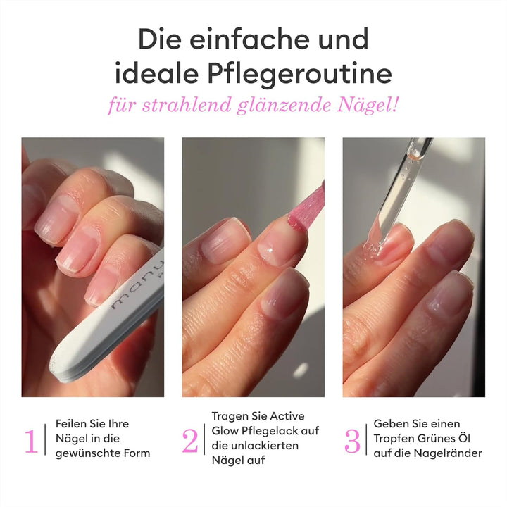Manucurist Active Glow Himbeer-Geschenkset & grünes Öl – Enthält: 1 Pflege- und Make-up- Nagellack,