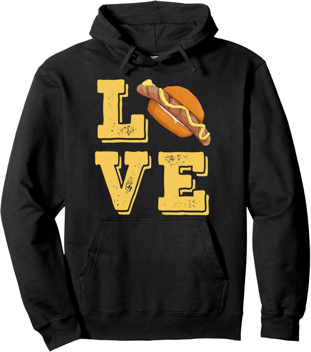 Liebe Bratwurst mit Senf im Brötchen Grillen Pullover Hoodie