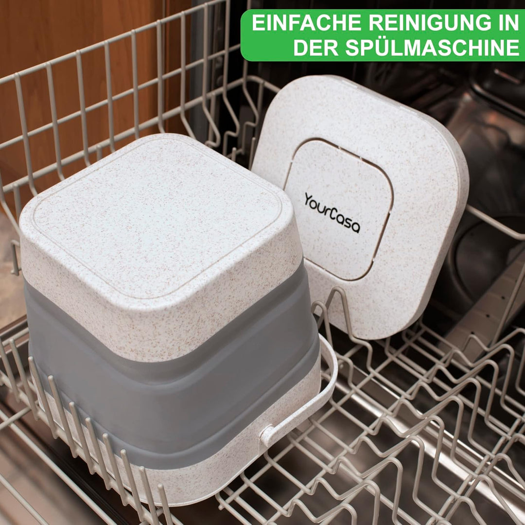 YourCasa® Faltbarer Biomülleimer 4L - kompakter Bio Mülleimer mit geruchsdichtem Aktivkohlefilter-De