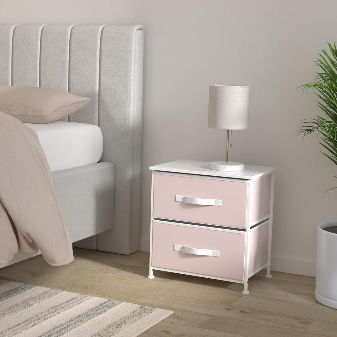 mDesign Nachttisch mit 2 Schubladen – Schrank Organizer aus Stoff, Metall und MDF – dekoratives Aufb