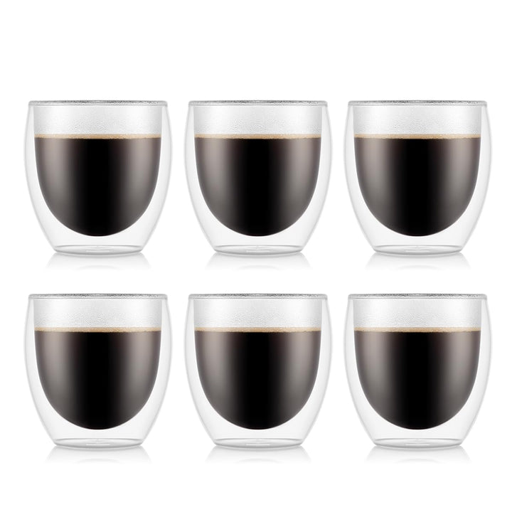 Bodum 4558-10-12 Pavina Gläser 6-er-Set 0.25 l doppelwandig, Transparent, 6 Stück (1er Pack), 6 0,25